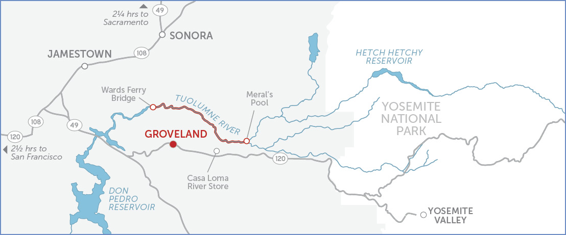 Map of Tuolumne river in detail